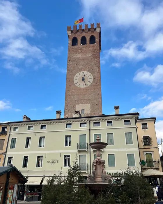 The medieval clock tower over the main square of Bassano del Grappa